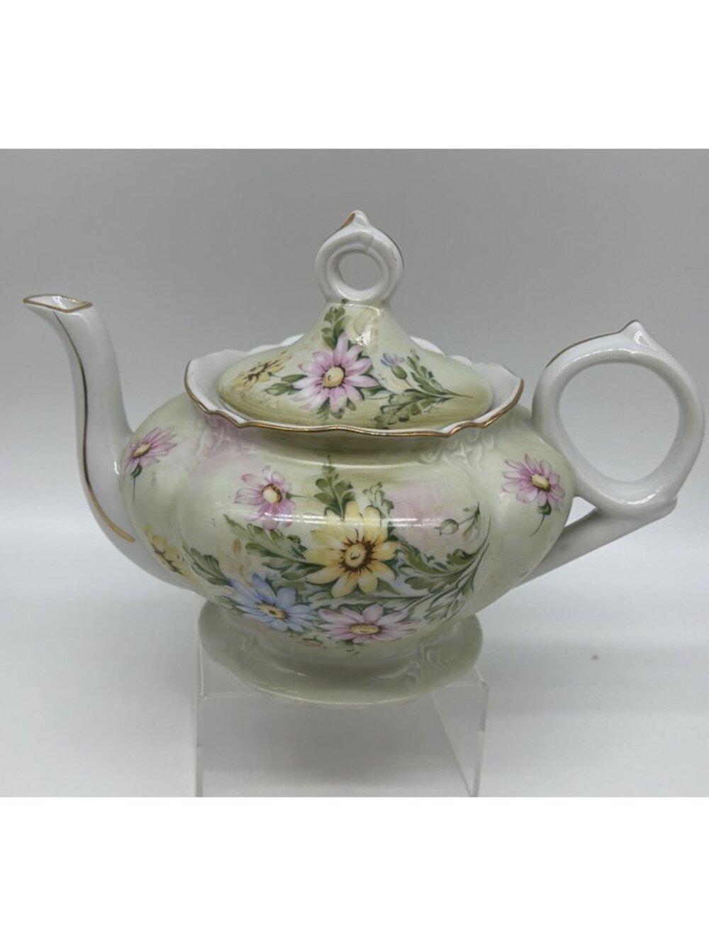 Lefton Musical Tea Pot “Time Flies” Lullaby Hand Painted Japan Porcelain Vintage